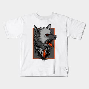 Angry Wolf Dog Grey Orange Kids T-Shirt